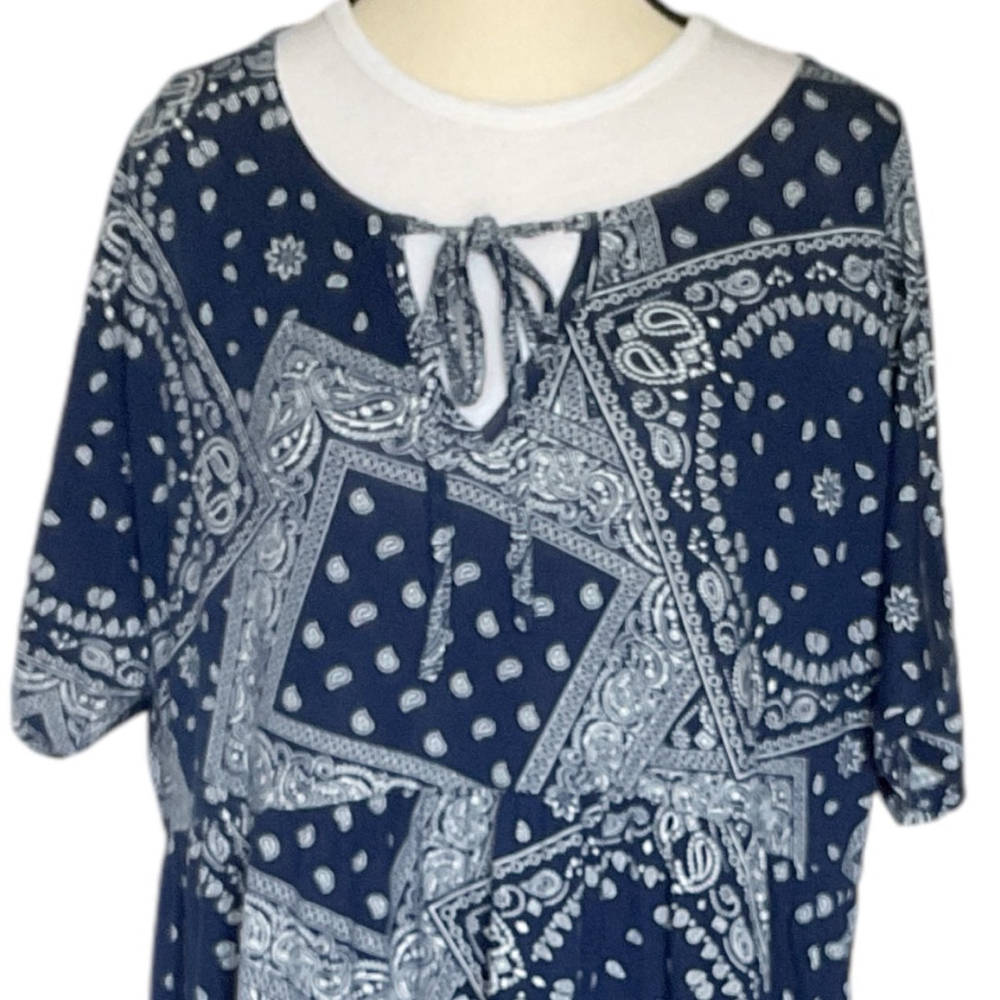 Women's Suzanne Betro empire waist Blue & White Paisley patchwork Maxi Dress 3X - Picture 3 of 12